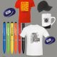 Promotional samples: pens, t-shirts, mug, cap