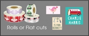 Labels on rolls and flat-cut samples