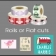 Rolls of colorful adhesive product labels
