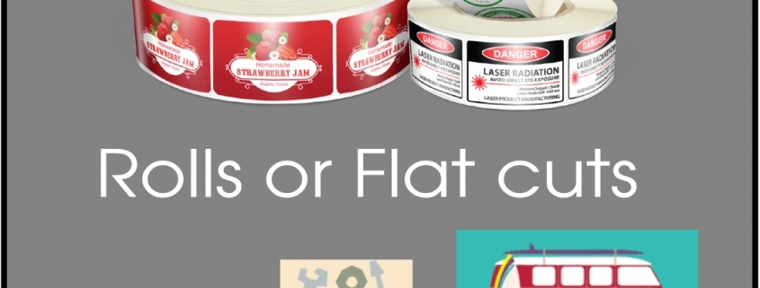 Rolls of colorful adhesive product labels