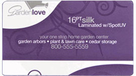 Purple GardenLove 16pt silk laminated business card