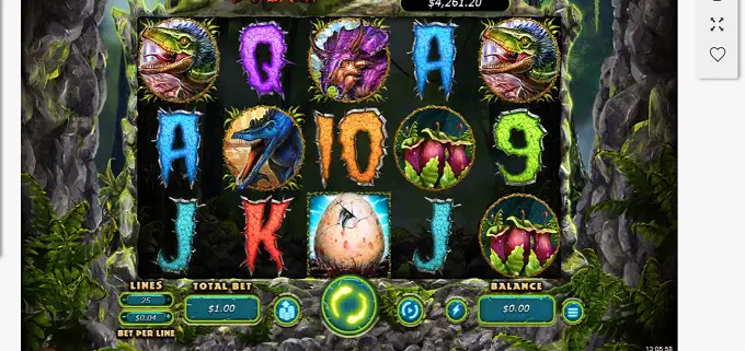 T-Rex II dinosaur slot machine game screen