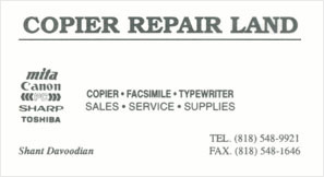 Copier Repair Land business card with logos
