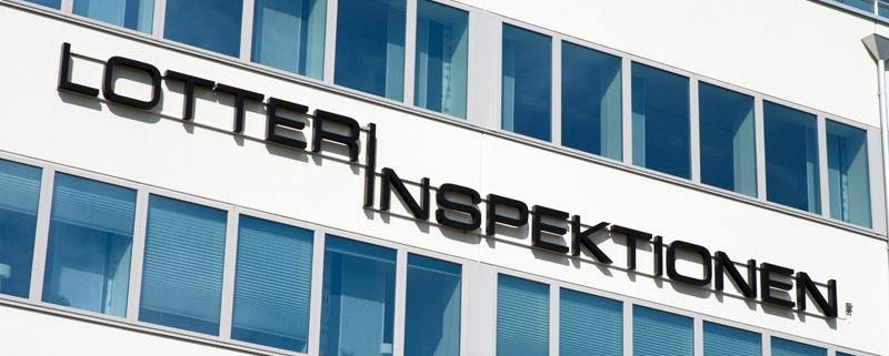 Building facade with Lotteriinspektionen sign