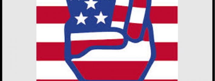 Peace hand with American flag background
