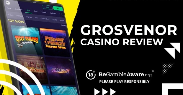 Grosvenor Casino review banner with slot games