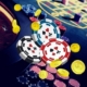 Roulette wheel and poker chips on table