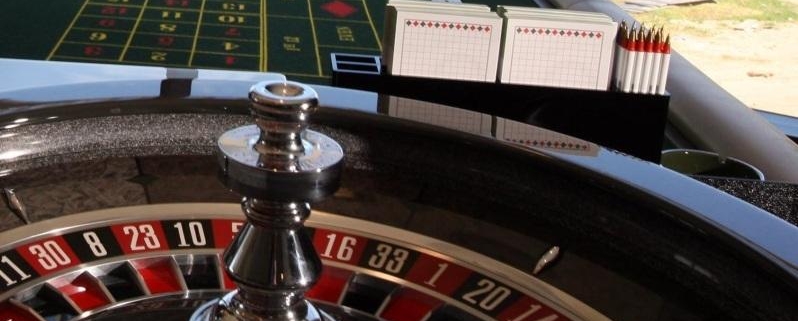 Roulette wheel and casino betting table