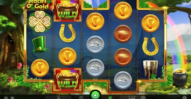 Irish-themed slot machine screen with gold coins