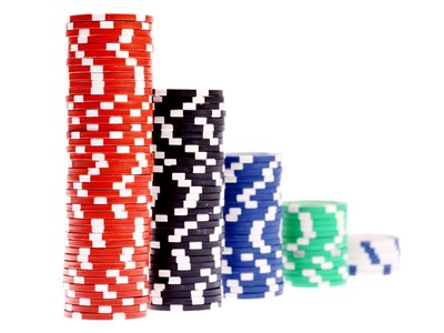 Stacked colorful poker chips in descending order