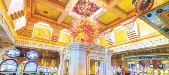 Colorful glass sculpture in casino with slots