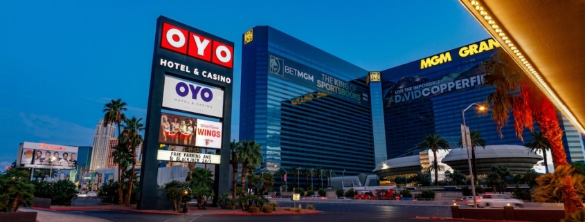OYO and MGM Grand hotels at dusk