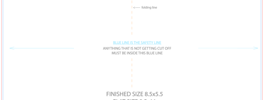 Bi-fold brochure template with cut and safety lines