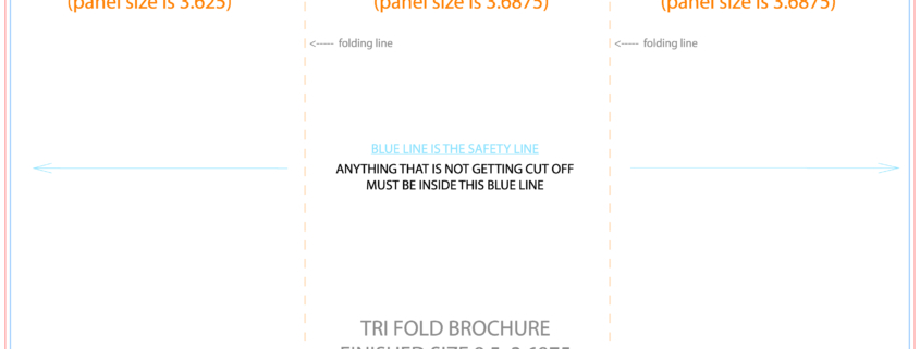 Tri-fold brochure template with panel measurements