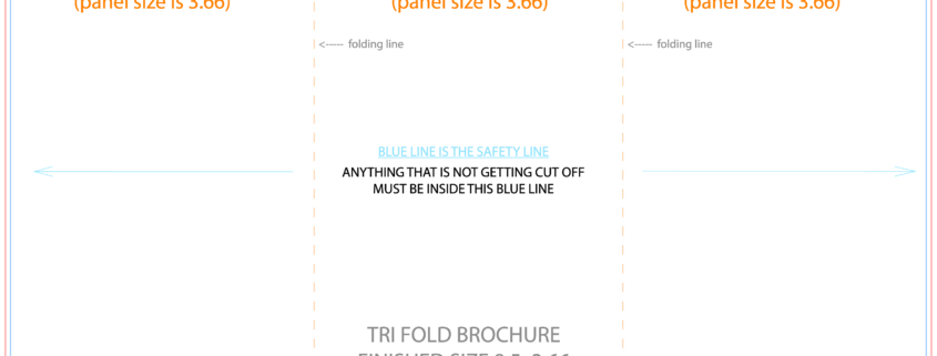 Tri-fold brochure layout with cut and safety lines