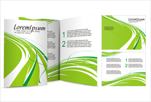 Green brochure template with flowing wave graphics