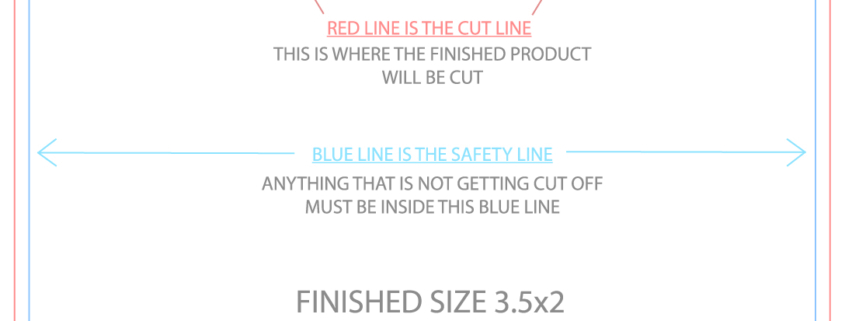 Print template with red cut and blue safety