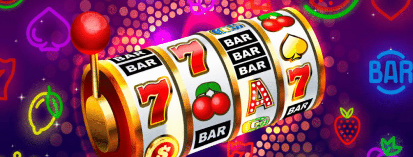 Colorful slot machine reel showing sevens and cherries