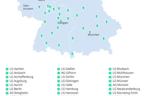 Map of Germany with teal location markers