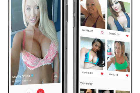 Dating app profiles on two smartphone screens