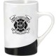 White ceramic mug with firefighter emblem