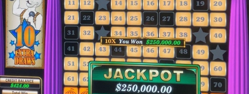 Slot machine displaying $250,000 jackpot