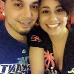 Smiling man and woman close-up selfie