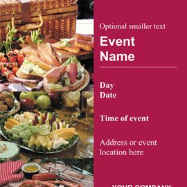 Event invitation with picnic-style food spread