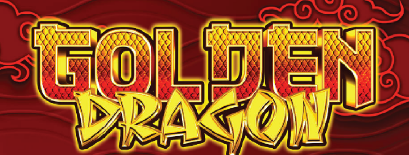 Golden Dragon logo on red ornate background