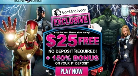 Marvel superheroes casino $25 free bonus ad