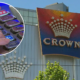 Crown casino exterior with hand pressing buttons