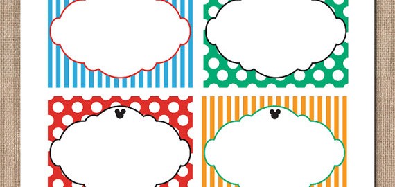 Blank printable Mickey Mouse food labels sheet