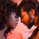 Intimate close-up of couple touching foreheads