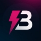 Stylized pink lightning and white B logo