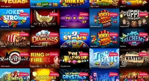Grid of colorful online slot game thumbnails