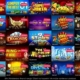 Grid of colorful online slot game thumbnails