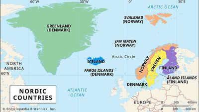 Map of Nordic countries and surrounding regions