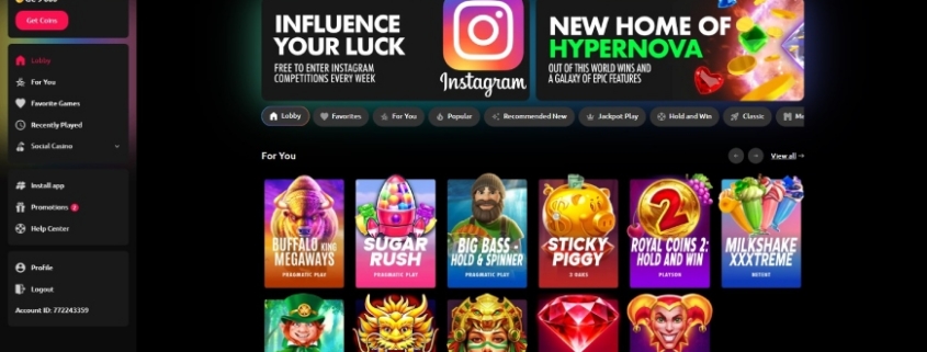 Online casino slot game selection screen
