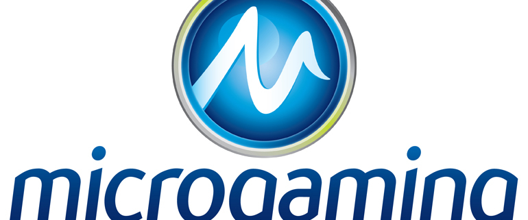 Microgaming logo with blue circular "M" emblem