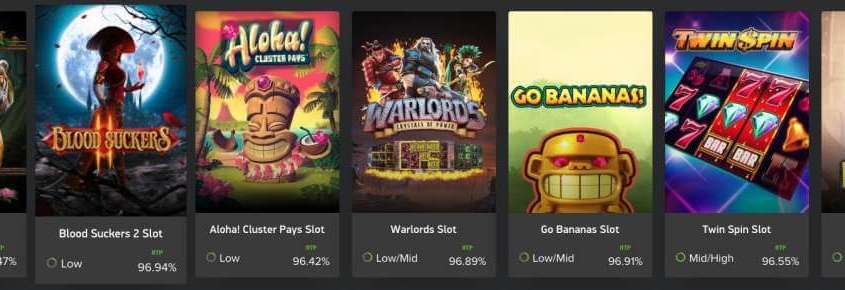 Row of online casino slot game thumbnails