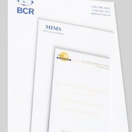 Stack of corporate letterhead sheets with logos