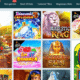 Grid of colorful online slot game thumbnails