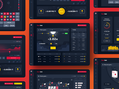 Dark themed online casino dashboard screens
