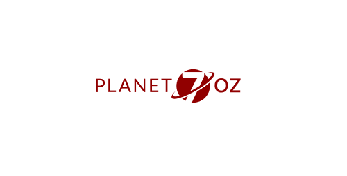 Planet Oz red logo on white background