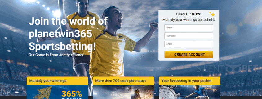 Planetwin365 sports betting homepage with players