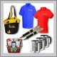 Branded promotional items: shirts, pens, mugs, tote