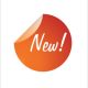 Peeling orange sticker with "New!" text