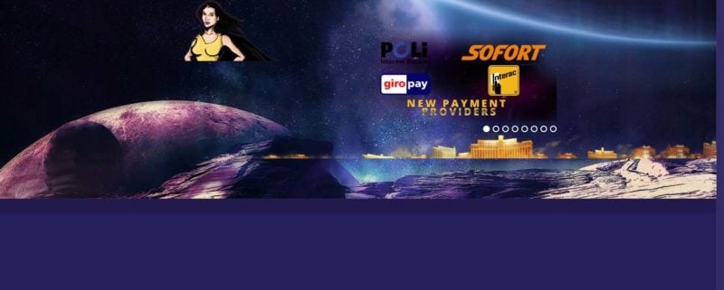 Space-themed online casino header with logos