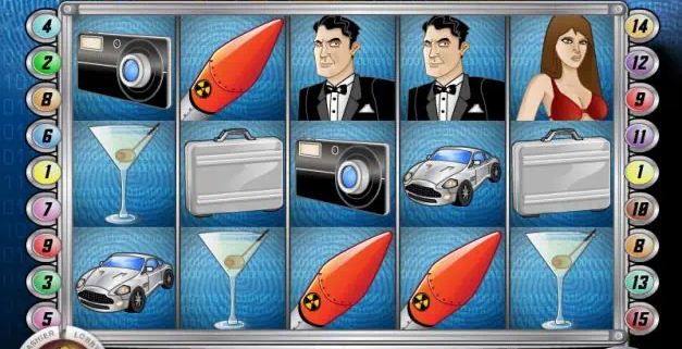 Spy-themed slot machine game screen