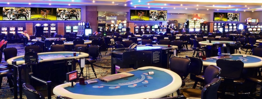 Casino poker tables and slot machines